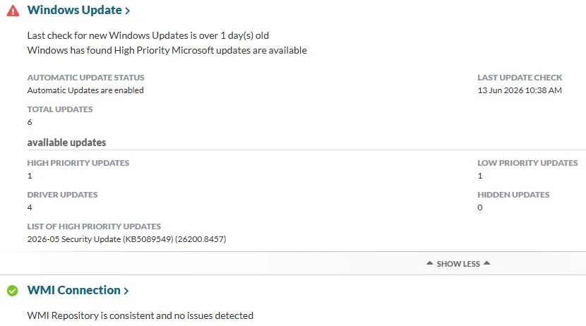 Windows plugin results in the Watchman Monitoring Dashboard